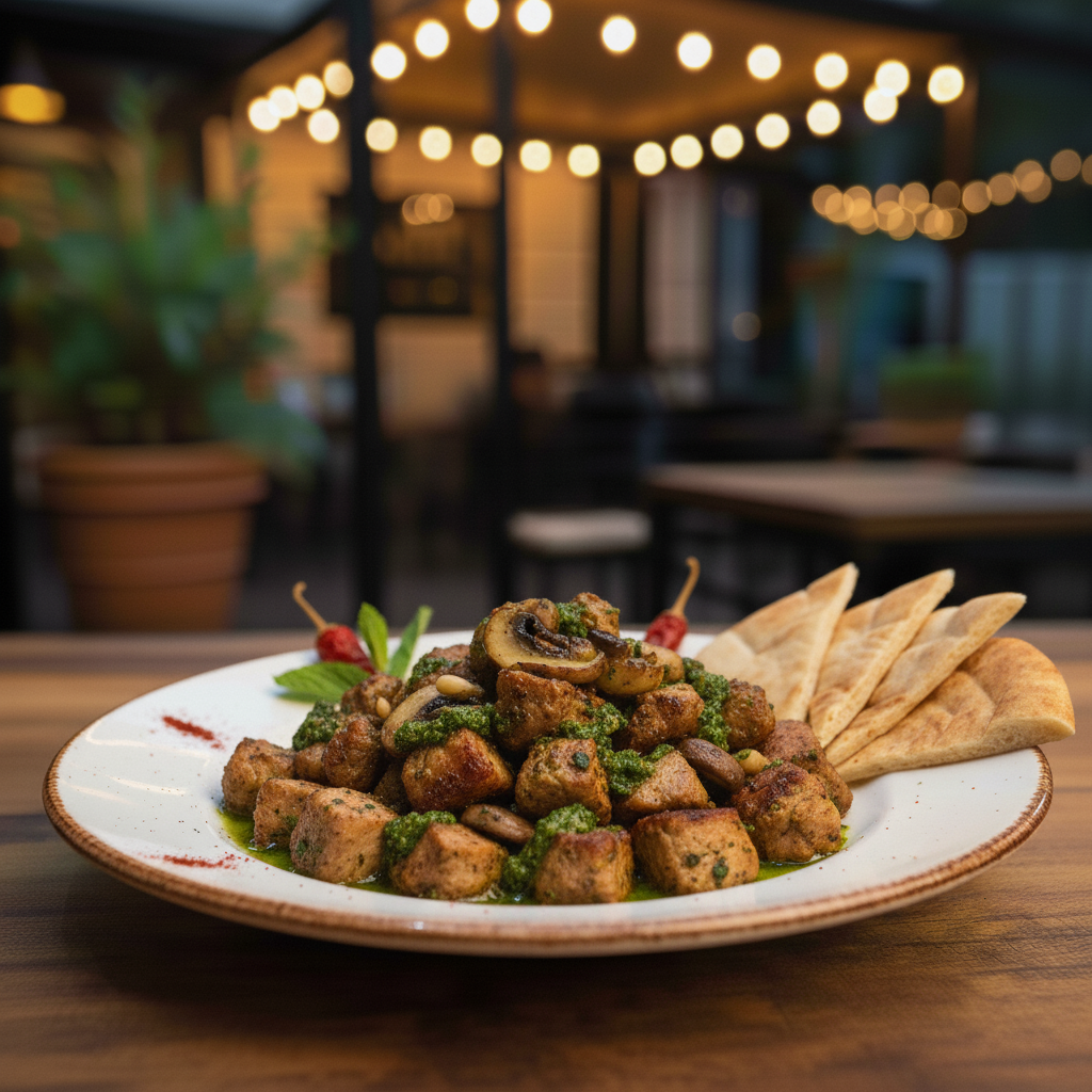 Ras Asfour with pesto/mushroom